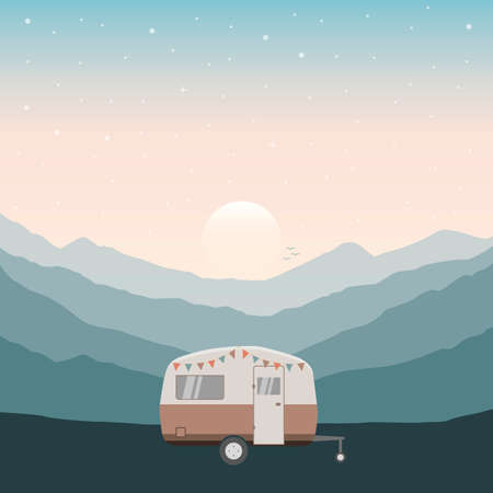 camper summer holiday on a road tripのイラスト素材