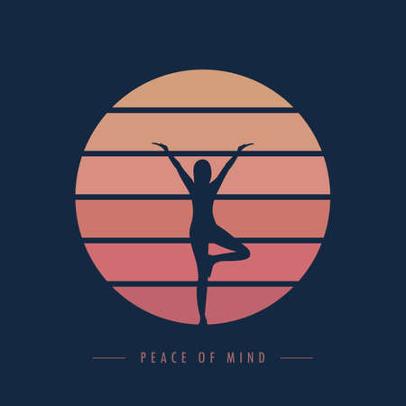 peace of mind yoga meditaion person at sunset graphicのイラスト素材