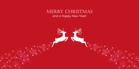 red christmas greeting card with jumping deer on whiteのイラスト素材