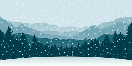 snowy mountain and forest winter nature landscapeのイラスト素材