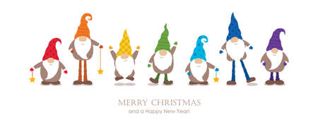 christmas greeting card with cute christmas dwarf in rainbow coloursのイラスト素材