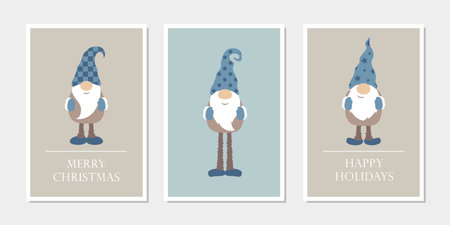 set of christmas greeting cards with cute funny gnomeのイラスト素材