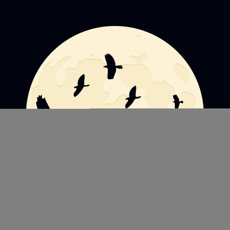 happy halloween flying raven on full moon backgroundのイラスト素材