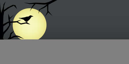 happy halloween card with raven on full moon backgroundのイラスト素材