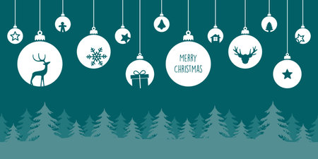 green winter landscape fir border with christmas baubleのイラスト素材