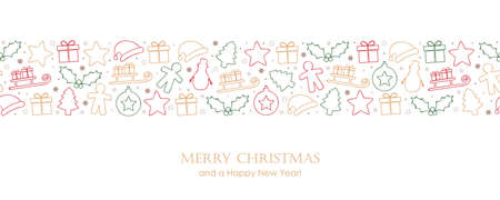 christmas card with winter decoration border on whiteのイラスト素材