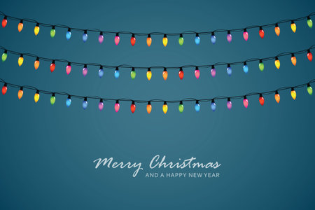 christmas greeting card with colorful shiny fairy lightsのイラスト素材