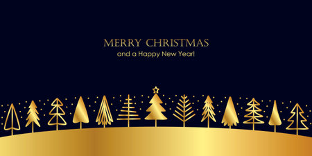 golden abstract winter landscape fir border christmas treeのイラスト素材