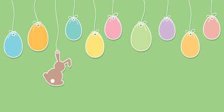 hanging easter eggs and bunny colorful decorationのイラスト素材
