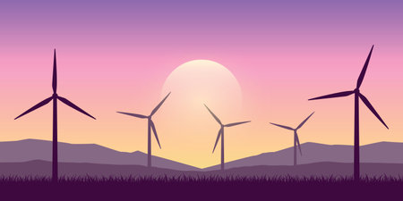 windmills silhouette nature landscape wind power energyのイラスト素材