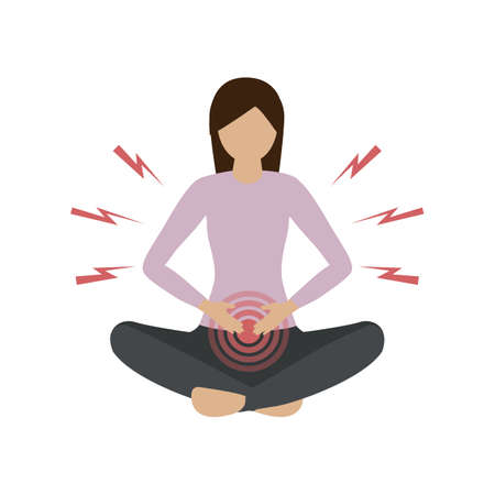 young woman with abdominal pains isolated on white backgroundのイラスト素材