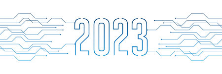 circuit board electronics digital technology banner 2023 blue