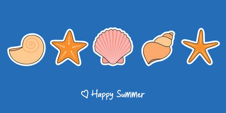 happy summer holiday design banner with sea shell starfishのイラスト素材
