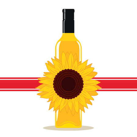 sunflower oil glass bottle isolated on whiteのイラスト素材