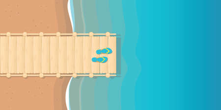 wooden bridge in turquoise water with flip flops summer backgroundのイラスト素材