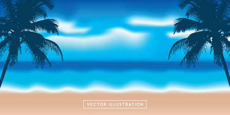 summer holiday beautiful beach seascape with palm leaf borderのイラスト素材