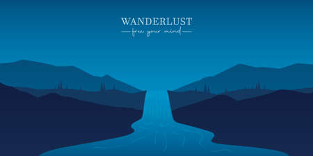 waterfall river in the mountains at beautiful sunset landscapeのイラスト素材