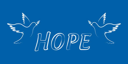 white hope typography peace dove blue backgroundのイラスト素材