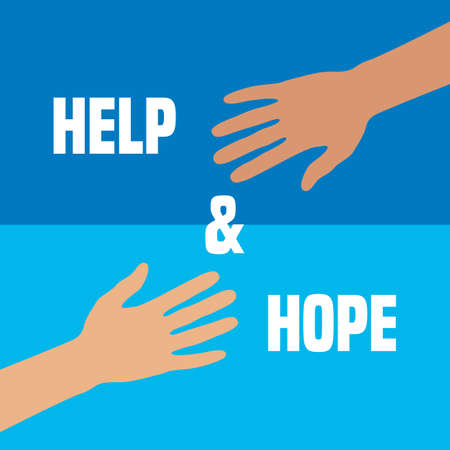 help and hope concept with human hands on blue backgroundのイラスト素材