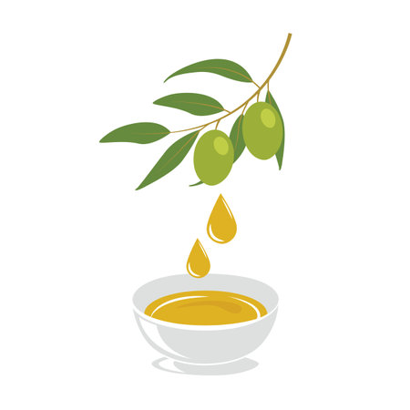 olive oil drop with olive shrub healthy food isolated on whiteのイラスト素材