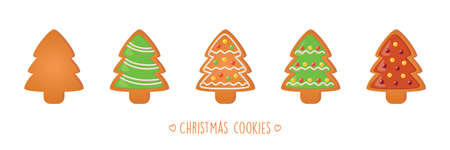 christmas cookies gingerbread set with different icing and sugar decoration treeのイラスト素材