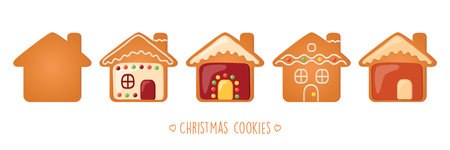 christmas cookies gingerbread set with different icing and sugar decoration houseのイラスト素材