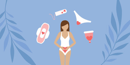 set of female hygiene products menstruation woman bodyのイラスト素材
