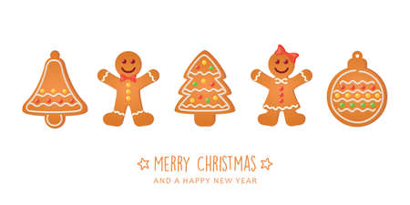 christmas greeting card with cookies gingerbread set sweet decorationのイラスト素材