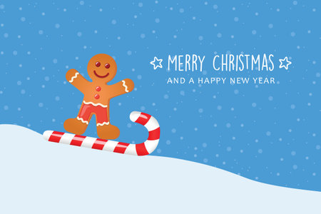 gingerbread man rides sledges on a candy caneのイラスト素材