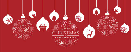 merry christmas card with hanging ball decorationのイラスト素材