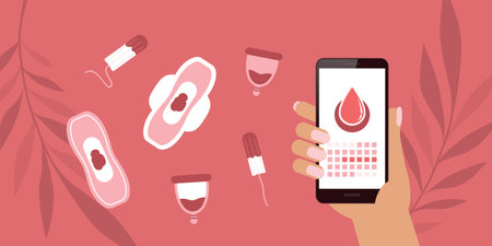 female hygiene products menstruation mobile phone app calendarのイラスト素材