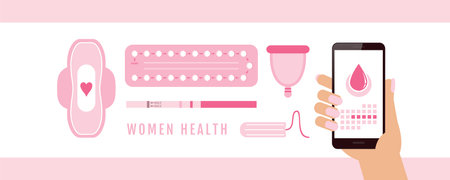 women health contraception and hygiene products info graphicのイラスト素材