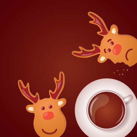 sweet tasty gingerbread deer and coffee on christmas morningのイラスト素材