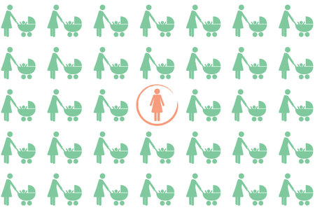 one lonely childless woman in a group of mother with baby pictorgam