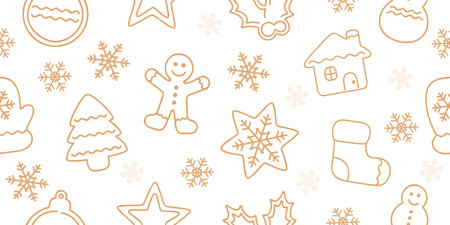 bright seamless gingerbread and snowflake christmas winter backgroundのイラスト素材