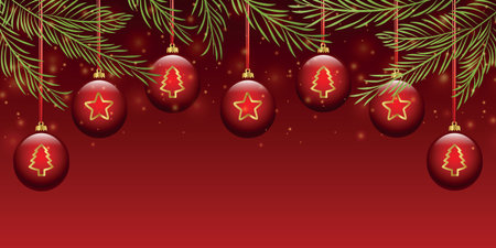 christmas winter background fir branches and golden bauble decorationのイラスト素材