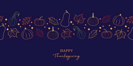 happy thanksgiving greeting card with pumpkin and autumn leave bannerのイラスト素材