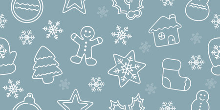 bright seamless gingerbread and snowflake christmas winter backgroundのイラスト素材
