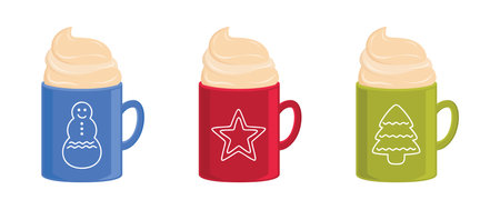 christmas winter cocoa drink cup set isolated on whiteのイラスト素材