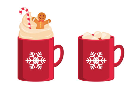 christmas winter cocoa drink cup set isolated on whiteのイラスト素材