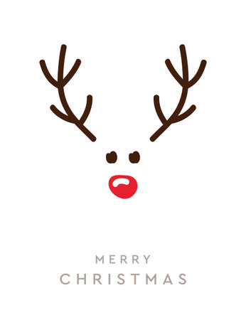 reindeer with red nose christmas greeting card on white backgroundのイラスト素材