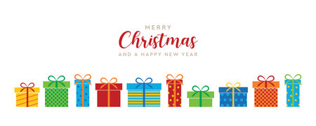 christmas greeting card with colorful gift boxes presentのイラスト素材