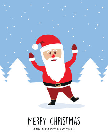 christmas greeting card with santa claus on winter landscapeのイラスト素材