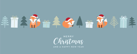 cute christmas motives fox tree and gift boxのイラスト素材