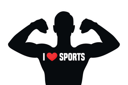 I love sports symbol with strong muscular man and heartのイラスト素材