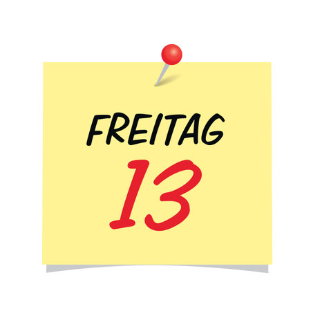 friday the 13th on yellow note paper with red pinのイラスト素材