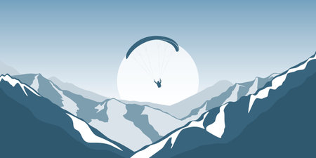 paragliding adventure in blue snowy mountains winter landscapeのイラスト素材