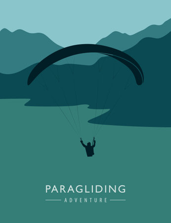 paragliding adventure paraglider silhouette on mountain and see landscapeのイラスト素材