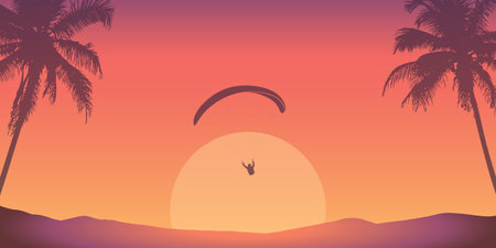 paragliding summer outdoor adventure between palm treesのイラスト素材