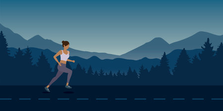 jogging girl on mountain landscape outdoor sportのイラスト素材